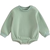 Lukivech Newborn Baby Boy Girl Clothes Fleece Sweatshirt Bubble Romper Solid Oversized Thick Sweater Romper Winter Clothes