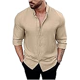 SHENHE Men's Casual Solid Color Plain Button-Front Slim Fit Long Sleeve Shirt