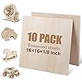 10 Pack 16x16x1/8 Inch Basswood Sheets, Large Size Basswood for Laser Cutting & Engraving, Plywood Wood Board Unfinished Wood Sheets for Crafts, DIY Architectural Models, Wood Burning and Painting.