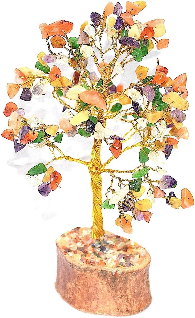 RUDRA DIVINE Rudradivine Feng Shui Natural Multicolor Healing Gemstone Crystal Bonsai Fortune Tree for Good Luck, Wealth & Prosperity-Home Office Table Decor