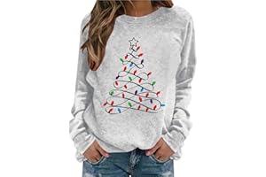 Christmas Sweaters for Women Funny Light Tree Graphic Sweatshirt Thin Fleece Long Sleeve Holiday Shirt Xmas Pullover