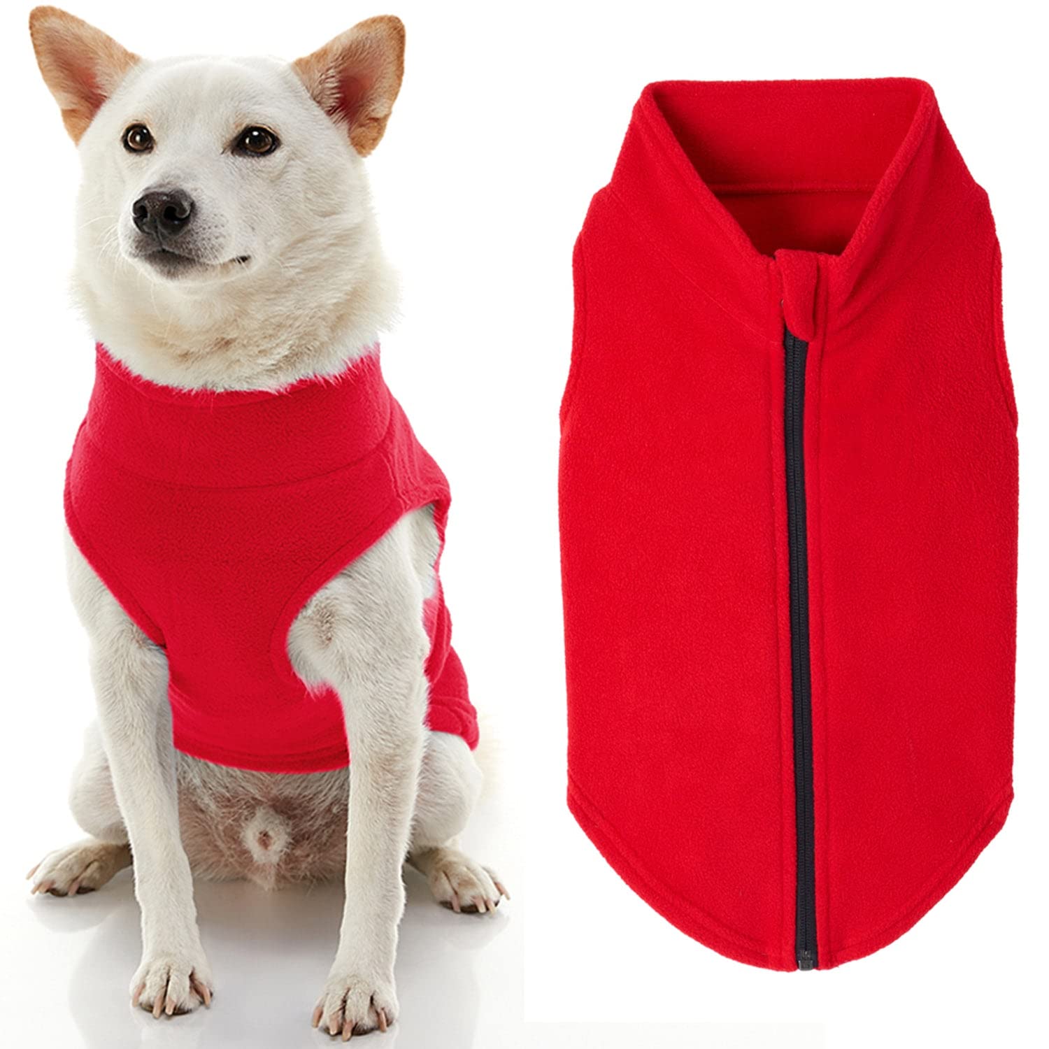 Gooby Zip Up Fleece Dog Sweater - Red, 3X-Large - Warm Pullover Fleece Step-in Dog Jacket Without Ring Leash - Winter Small Dog Sweater - Dog Clothes for Small Dogs Boy and Medium Dogs