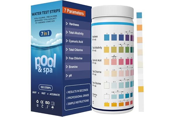 Pool Test Strips 7-in-1 & Hot Tub Test Strips – Quick Spa Water Testing Kit | Practical Pool Test Kit for Accurate Testing of