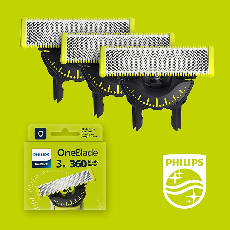 Lâminas de reposição philips qp430/60 oneblade 360, para aparador de barba e barbeador masculino, compatíveis com todos os philips oneblade, pacote com 3 unidades