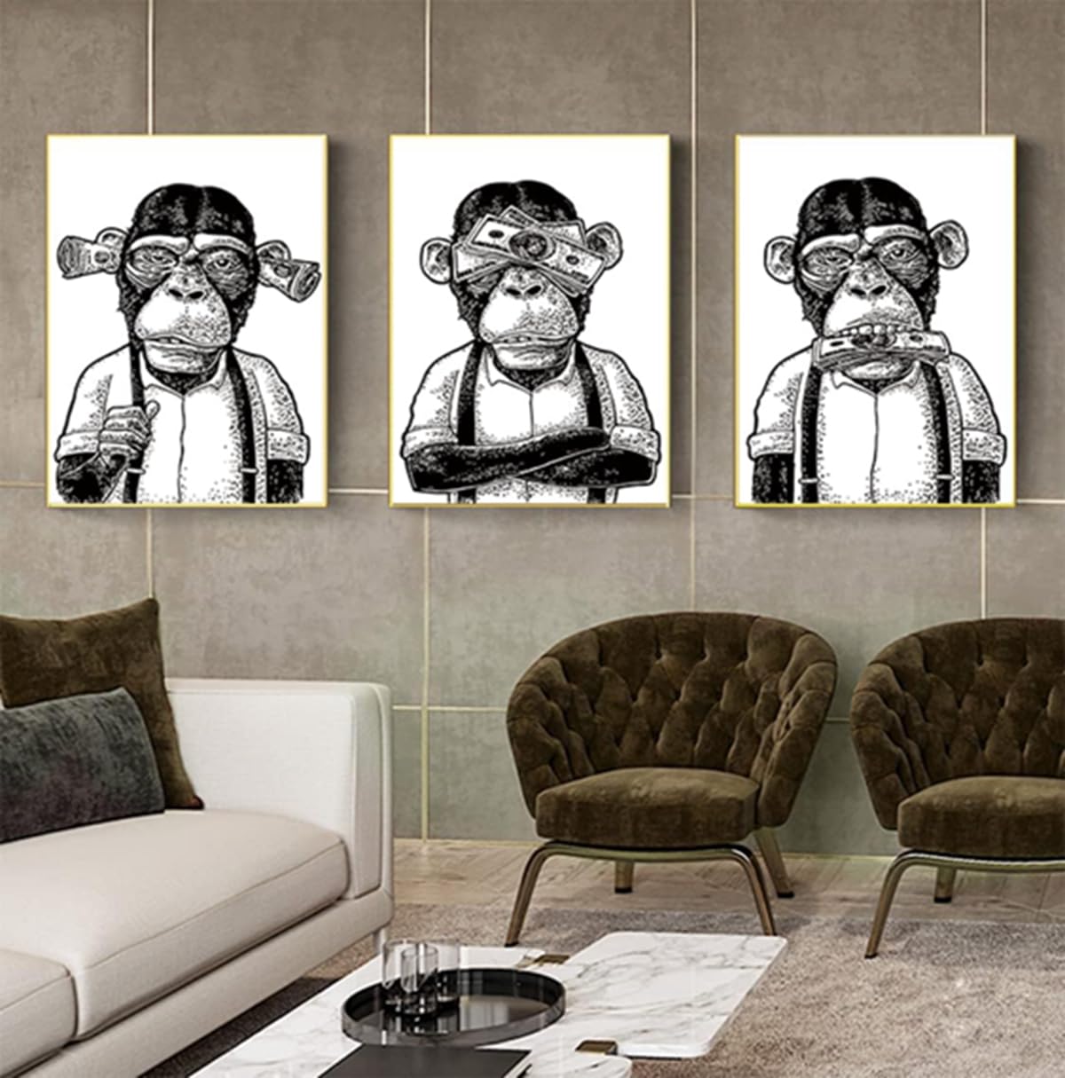 Set of 3 Posters Highland Cow Bathroom Posters, Pictures of Money Orang Utans and Monkeys, Animal Black White Wall Art Prints, Frameless (Poster 05, 3 Pieces - 60 x 90 cm)