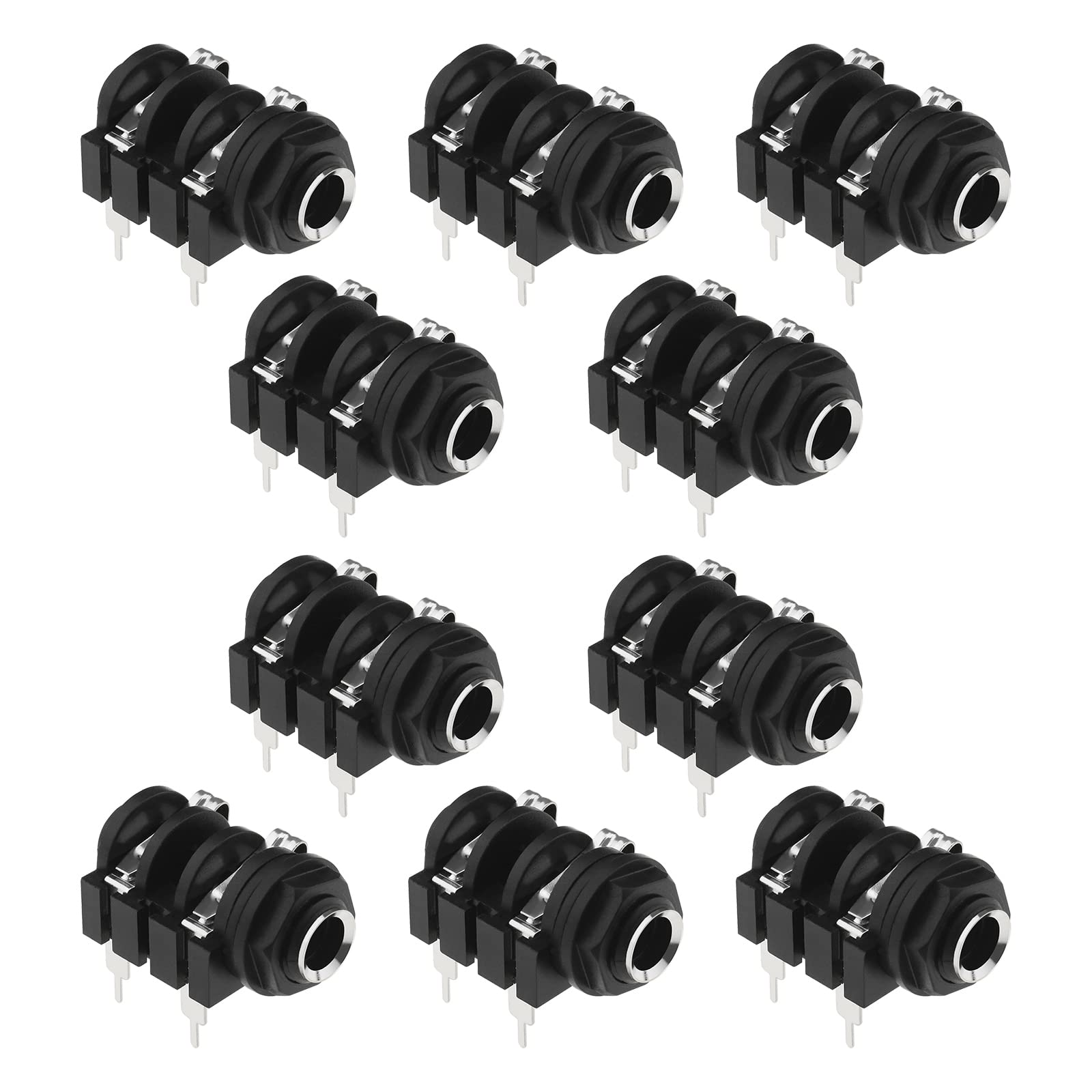 ECSiNG 10PCS 6.35mm 1/4 Inch Female Mono Stereo Headphone Audio Jack Socket Panel Mount 4-Pin Connectors with Mounting Washers Black