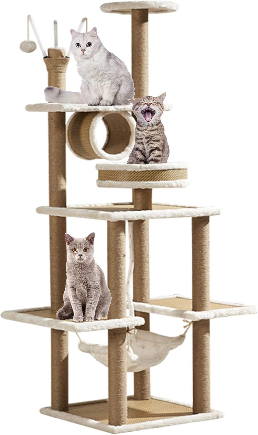 Rattan Cat Tree, MultiLevel Cat Tower, Cozy Nest, with