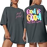 Christian Shirts for Women Oversized God is Good Shirt Jesus Bible Tshirts Religious Crewneck Short Sleeve Top