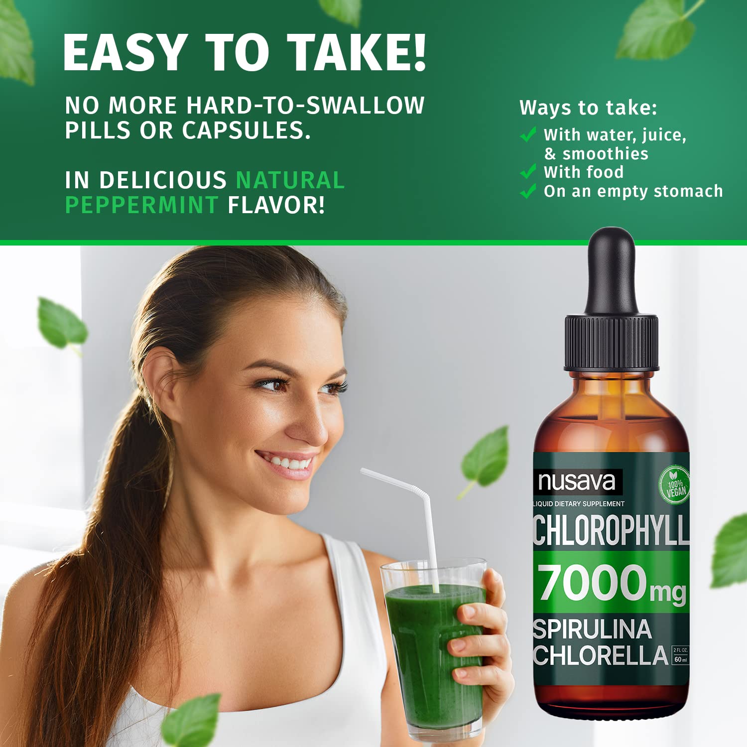NUSAVA Unflavored D3 K2 Liquid Drops (4 Pack) and Chlorophyll Liquid Drops (2 Pack) Bundle - Potent Liquid Vitamins for Heart, Joint, Energy, & Immune Support - Non-GMO, Gluten-Free