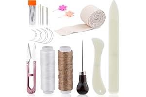 JUPEAN Book Binding Kits 24 Pcs Bookbinding kit Bookbinding Supplies with Bone Folders Tool Binding Ribbon Waxed Thread for Beginners