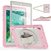 Stweap Case for iPad 6th/5th Generation 9.7'' with Screen Protector Pencil Holder [360 Rotating Hand Strap] &Stand, Drop-Proof Case for iPad 6th/5th/ Air 2/ Pro 9.7 (Pink&Beige)