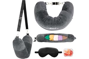 EZ4UVOY Travel Neck Pillow Stuffable with Clothes, Stuffable Neck Pillow for Travel, Packable Fillable Storage Bag for Airplane Travel, Soft Velvet Neck Pillow Case Cover