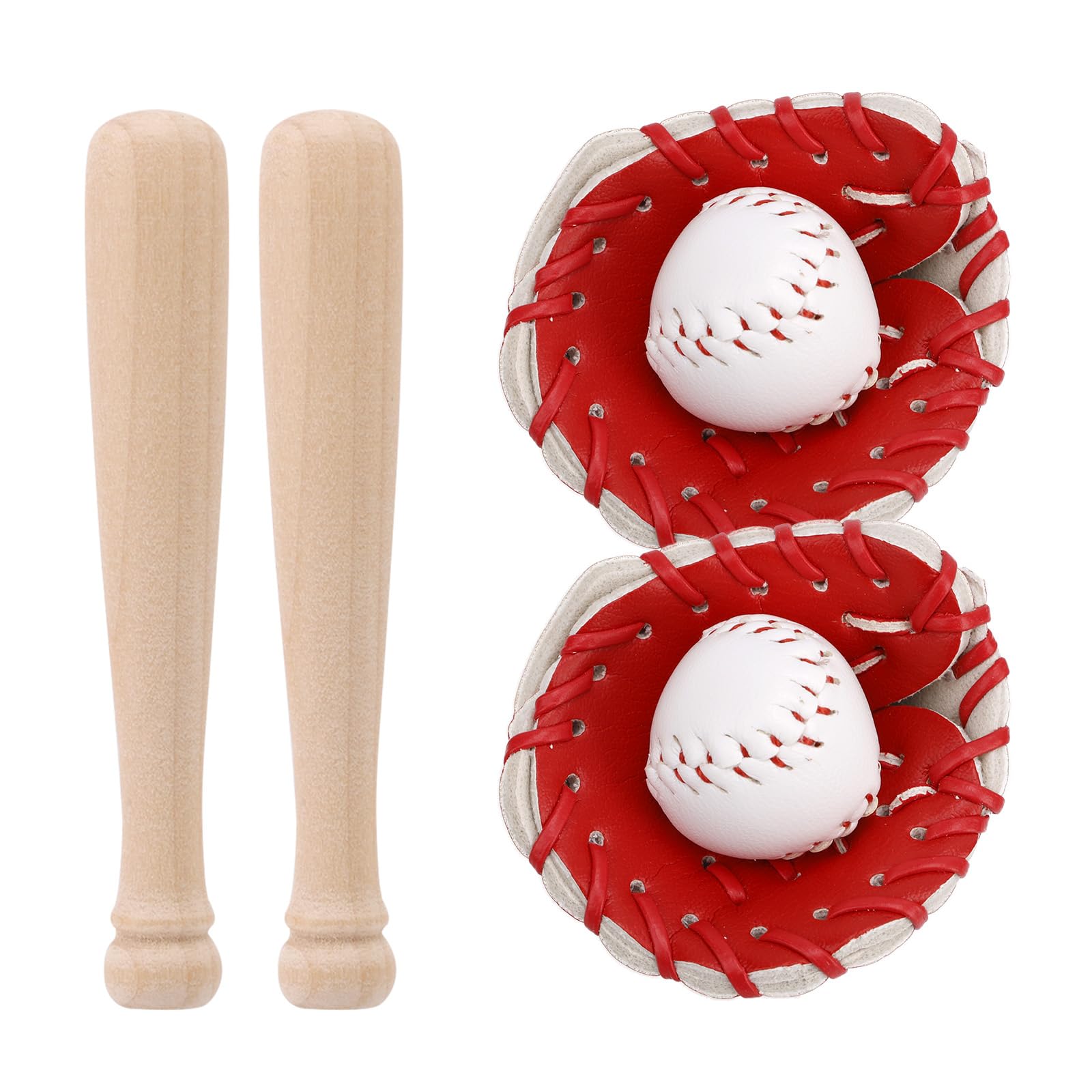 Mini Baseball Set, Miniature Baseball Bats Gloves & Balls Kit for Cake Topper Sports Decor Desktop Decorations Photography Prop Dollhouse Accessories for Kid Childrens Childs Toddler Baby (Red)