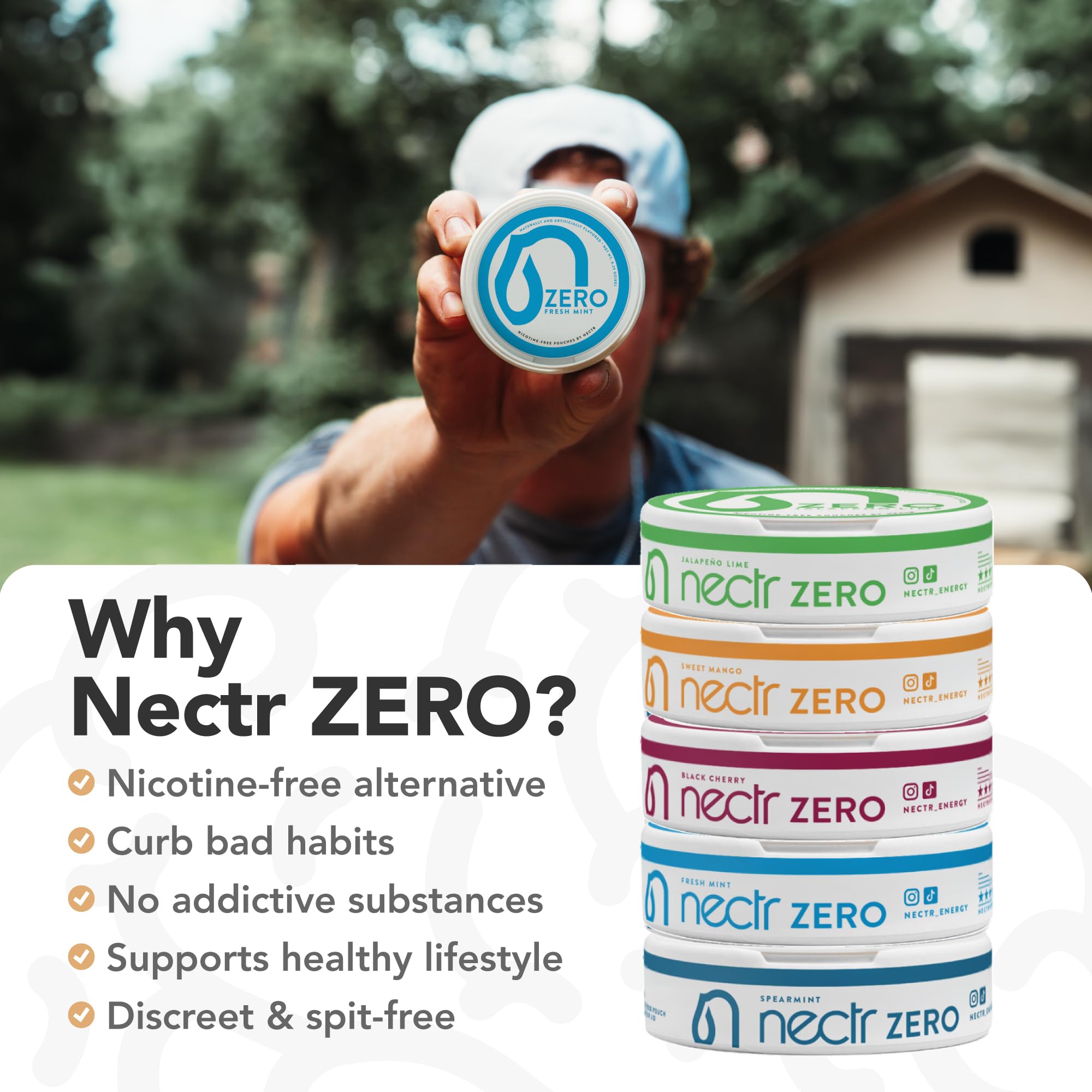 Nectr Energy Zero Pouches - No Caffeine, No Sugar, Zero Calories Mini Pouches for Oral Fixation and Stress Relief - 4 Pucks of 20 - Fresh Mint Flavor