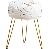 LUE BONA Vanity Stool, Gold Vanity Stools for Makeup Room, Round Ottoman Foot Stool, Velvet Footrest Vanity Chair for Bathroom Vanity, Bedroom, Living Room, Entryway, Offices