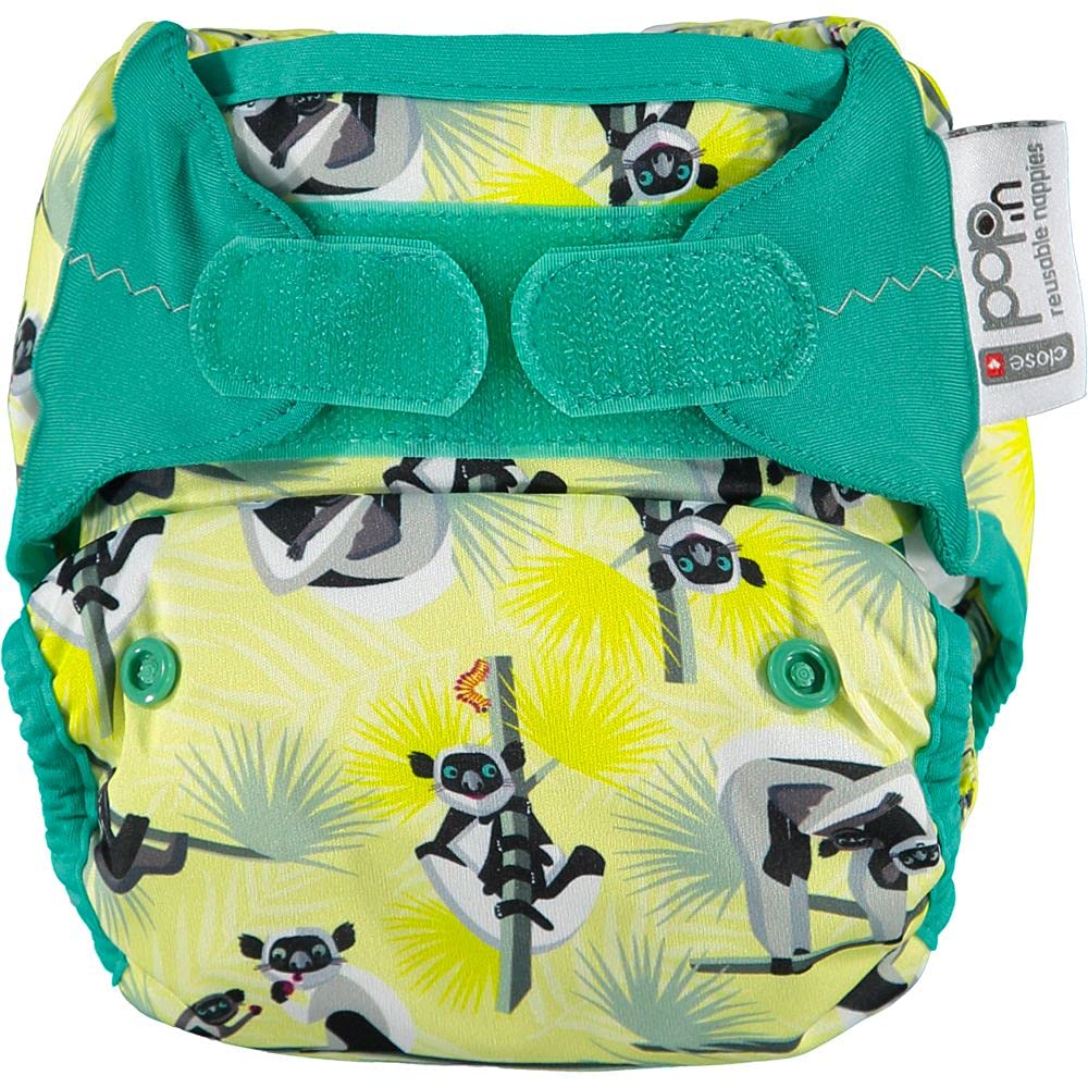 Close Pop-in Premium Bamboo Cloth Nappy with Aplix Fastener - Adjustable One Size Birth to Potty Elegant Print Design - Lemur
