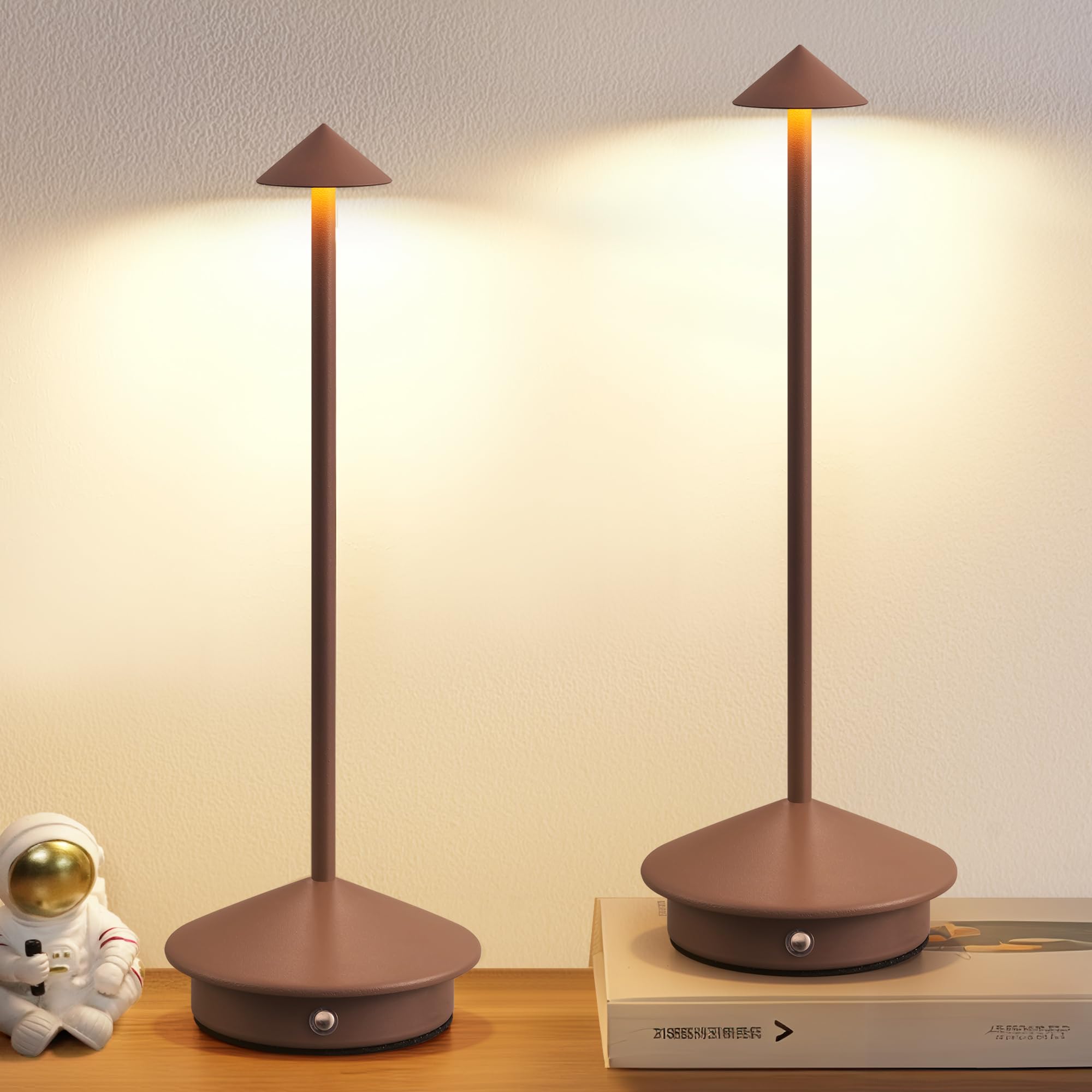 Photo 1 of NEWSEE Modern Cordless Table Lamp , Portable LED Desk Lamps, 5000mAh Rechargeable Battery Operated Lighting for Bedroom Dining Room Restaurant Coffee Shop Camping Night Light (Brown)