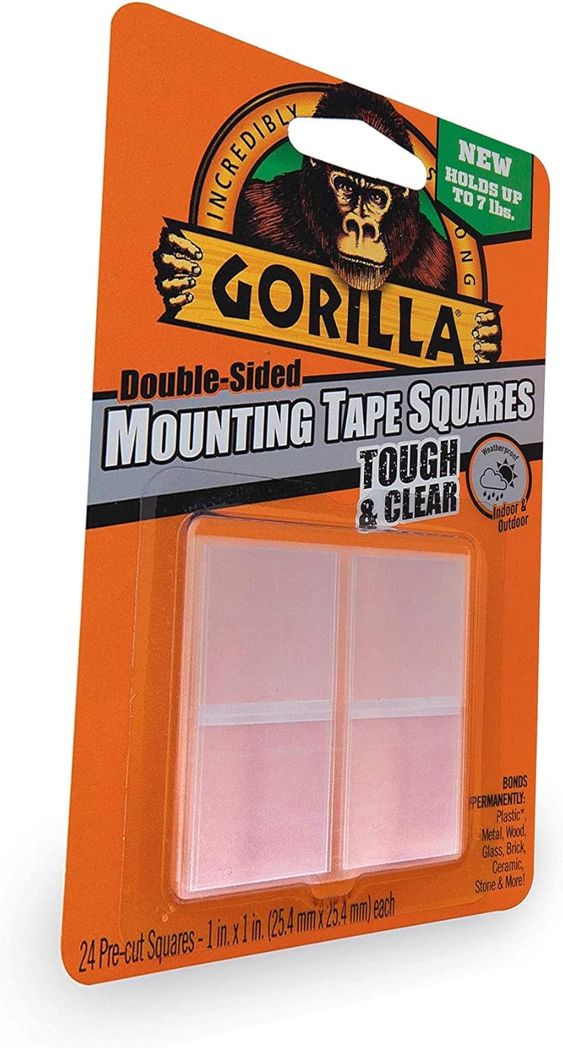 Gorilla Tough & Clear Double Sided Mounting Tape Squares, 24 1" Pre-Cut Squares, Clear, (Pack of 1): Home Improvement