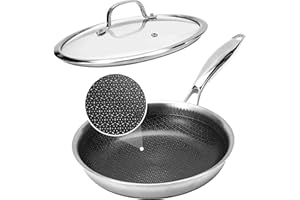 Legacy Culinaryware 10 Inch Tri-Ply Stainless Steel Frying Pan with Lid - Ceramic Nonstick Skillet, Induction & Oven Safe 600