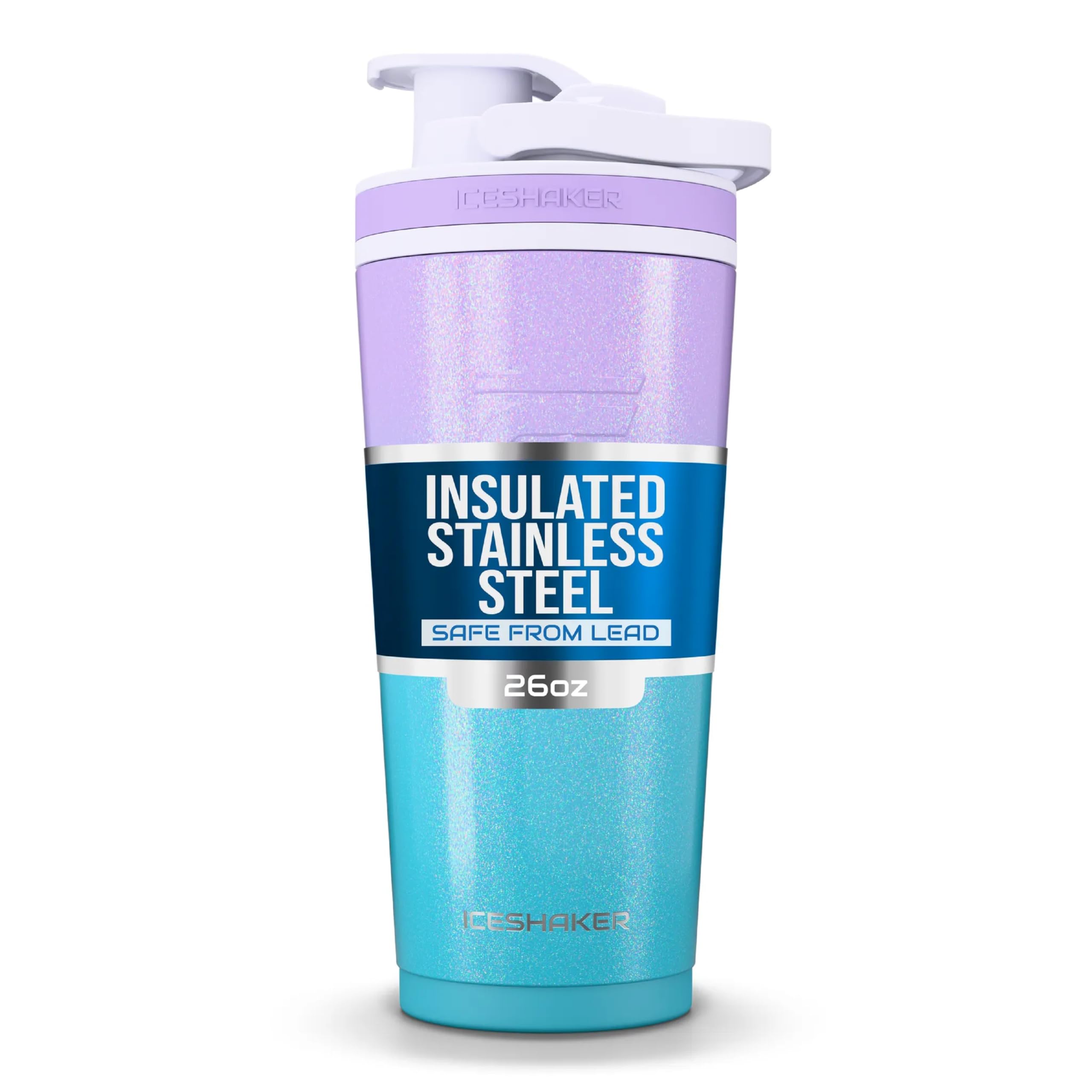 Ice Shaker Insulated Stainless Steel Shaker Bottle | 26oz, Mermaid | Cold for 30+ Hours | Insulated Cup with Twist-on Agitator | Odor-Free Bottle for Protein Shakes, Water, Smoothies, Cocktails