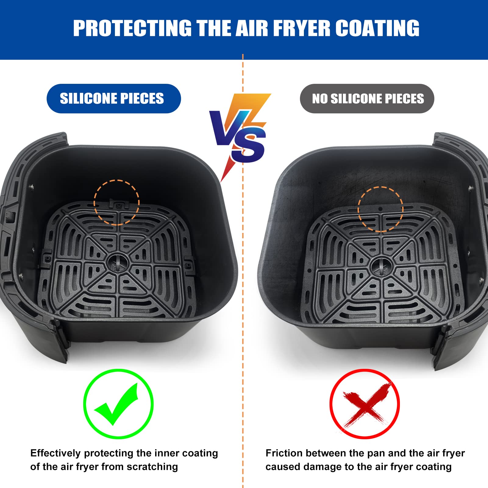 Air Fryer Rubber Bumpers, 4 Packs Replacement Parts for Instant Vortex Gourmia Cosori and other Air Fryers, Air Fryer Accessories Silicone Protective Feet Tips Tabs to Prevent Basket Damage