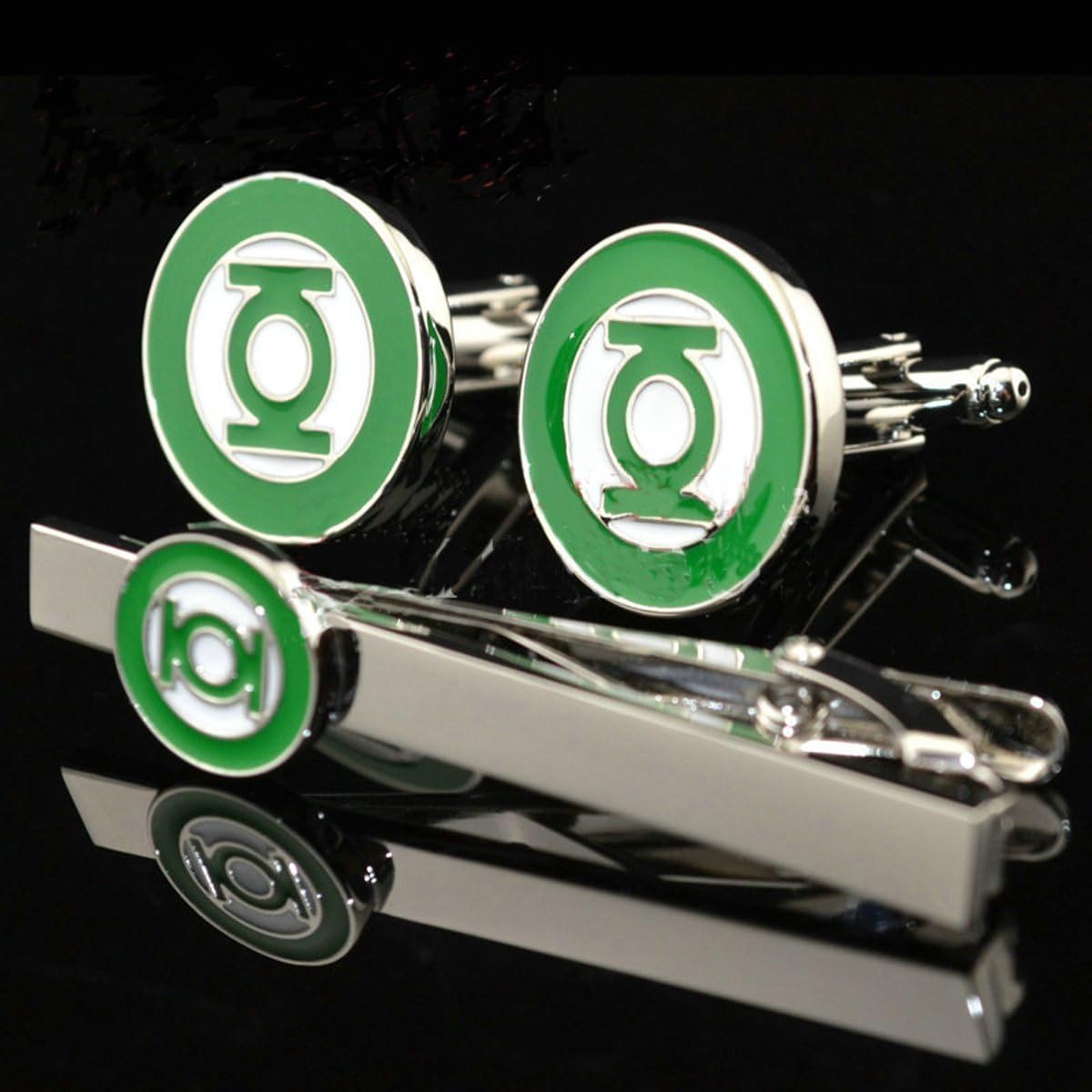 Lehang8899 Popular Green Lantern Cuff Links Tie Clips Set French Tie Pins Cufflinks
