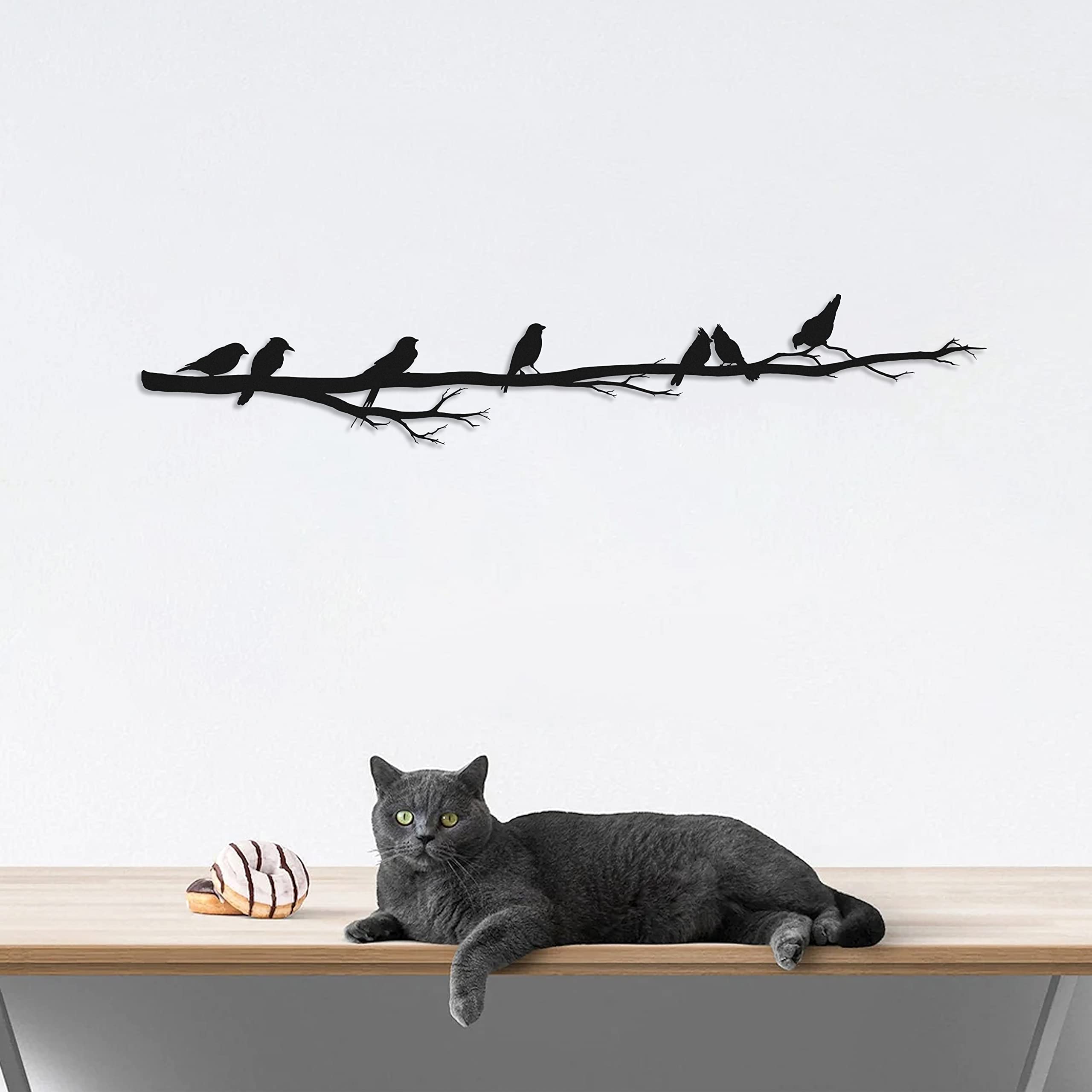 Wall Art, Home Decor, Bedroom Decor, Wall Hanging, Artwork, Metal Wall Art, Wall Decor, Wall Decoration for Living Room, Birds Metal Decoration, Black, Gift, 60x11 cm