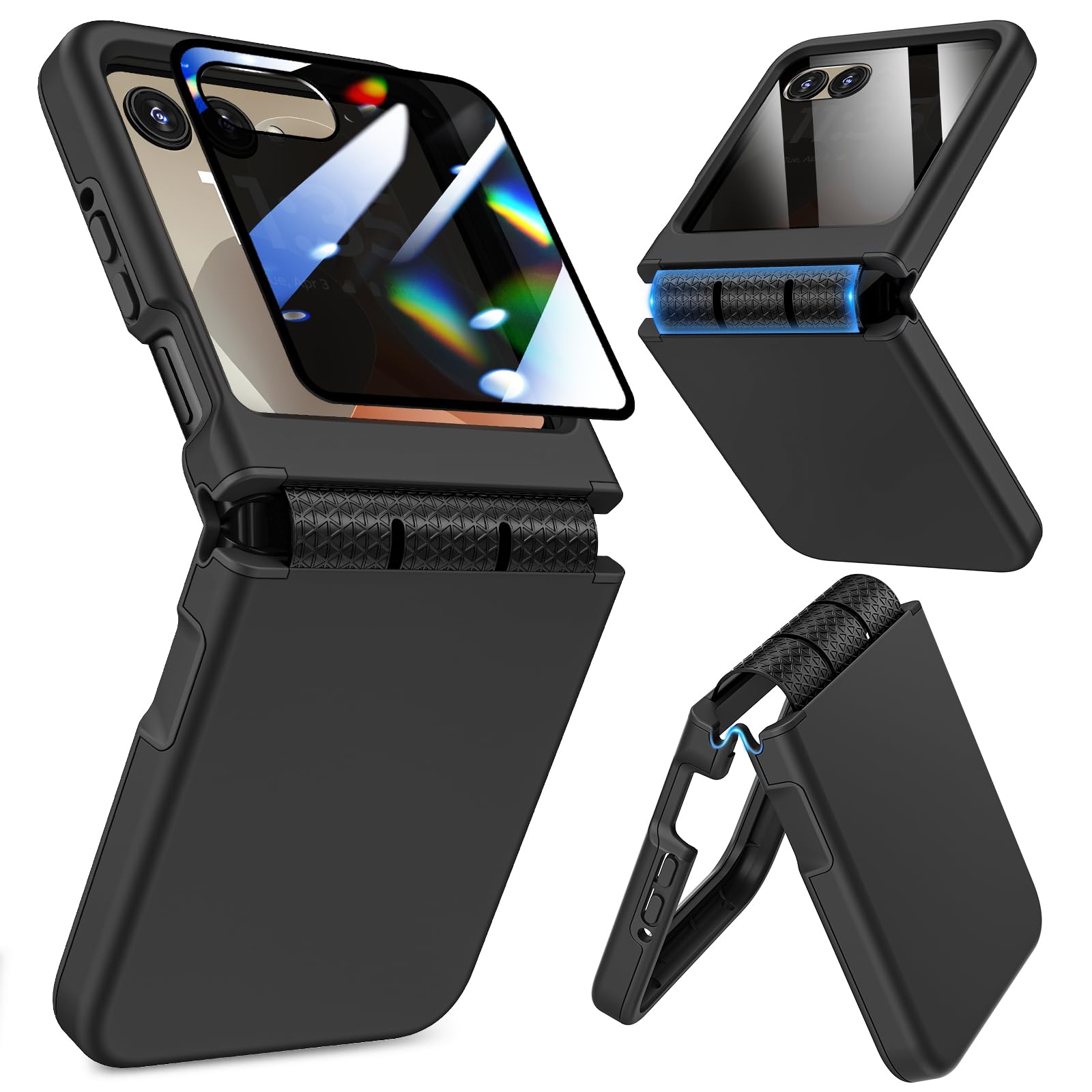 for Motorola Razr 2024/2025 Case, for Moto Razr 2025/2024 Phone Case [Screen Protector][Hinge Protection] – Dual-Layer Slim Cover with Soft TPU & Hard PC, Anti-Scratch Shockproof Cover - Privacy Black