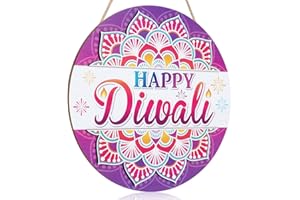 HOURIA 3D Happy Diwali Decorations,Diwali Wreath Front Door Sign with Rangoli,11.5”Indian Festival of Light Wood Hanging Sign,Deepavali Door Decor for Home Porch Office Party