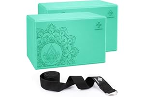Overmont Yoga Block 2 Pack Supportive Latex-Free EVA Foam Soft Non-Slip Surface for General Fitness Pilates Stretching and Meditation 9"x6"x3" Yoga Strap Included