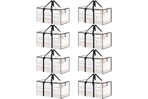 UKEETAP 8 Pack Extra Large Heavy Duty Moving Bags, Clear Storage Bins with Lids, Reinforced Handles & Heavy-Duty Zippers Moving Boxes Storage Bags Totes for Clothes Packing, Dorms, College Supplies, Clear