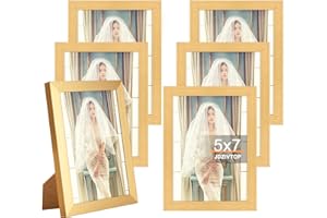 JDZIVTOP 6 Pack 5x7 Picture Frames Gold, Rustic Natural 7x5in Photo/Portrait/Poster/Art Frames Set of 6, Wall Hanging/Tabletop, Horizontal/Vertical Display Gallery Family Wedding Memorial Pic Frame Gift