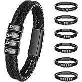 Yecaiyoger Custom Name Bracelet with 1-6 Names Personalized Braided Leather engraved Bracelets for Men Gifts for Christmas Valentines Day Fathers Day Birthday Anniversary Boyfriend Grandpa