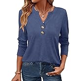 GKBK Womens Long Sleeve Tops Fall Clothing V Neck Casual Shirts Button Dressy Trendy Blouses Loose Fit Tunic Navyblue