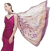 DANA XU Women's 100% Mulberry Silk Pashmina Shawl and Wraps Extra Large Floral Scarf for Evening Dresses, Soft Oversized