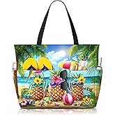 Beach Bags for Women Cute Print Waterproof Sandproof Women Tote Bag with Zipper Colorful Pool Bags for Gym Travel Vocation