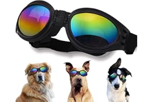 NICERINC PET Dog Sunglasses with Adjustable Strap UV Protection, Winproof Puppy Sunglasses, Suitable for Medium-Large Dog Pet Glasses, Dogs Eyes Protection，Soft Dog Goggles(Black)