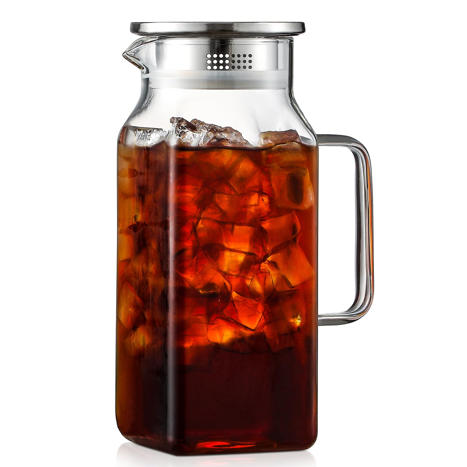 Photo 1 of 40 oz,1.2Liter Square Glass Pitcher with Lid and Spout, Breast Milk Pitcher with Handle for Fridge, Borosilicate Glass Carafe for Hot/Cold Drink, Small Jug for Iced Tea, Coffee,Water Storage Container