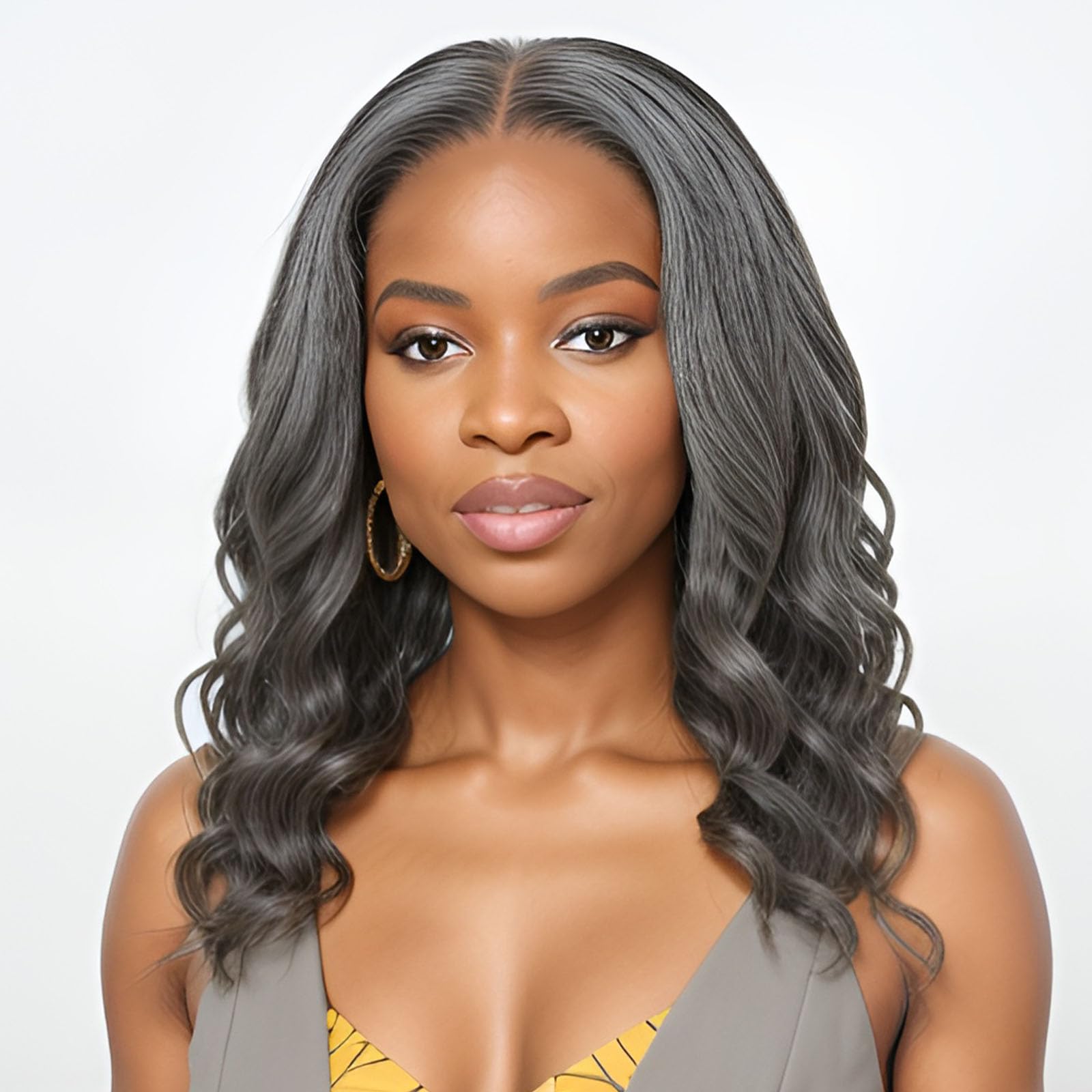 Photo 1 of BAOHUKE 16” Salt And Pepper Human Hair Wigs For Black Women Body Wave Grey Glueless HD Lace Front Wigs Human Hair 5x5 Closure Pre Cut Pre Plucked Hairline Loose Wave Gray Short Bob Wig For Women