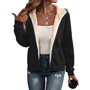 Women's Hoodies Zip Up Sherpa Lined Fleece Warm Jackets Cute Zip Up Sweatshirt Hooded Cardigan Winter Coats with Pocket