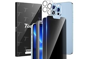 TOCOL 4 Pack for iPhone 13 Pro Max,2 Pack Privacy Tempered Glass Screen Protector+2 Pack Camera Lens Protector,Bubble Free,9H Hardness,Scratch Resistant