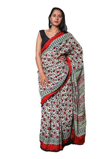 Woman Hand Block Cotton Mulmul Saree with Blouse (Jaipuri Print)