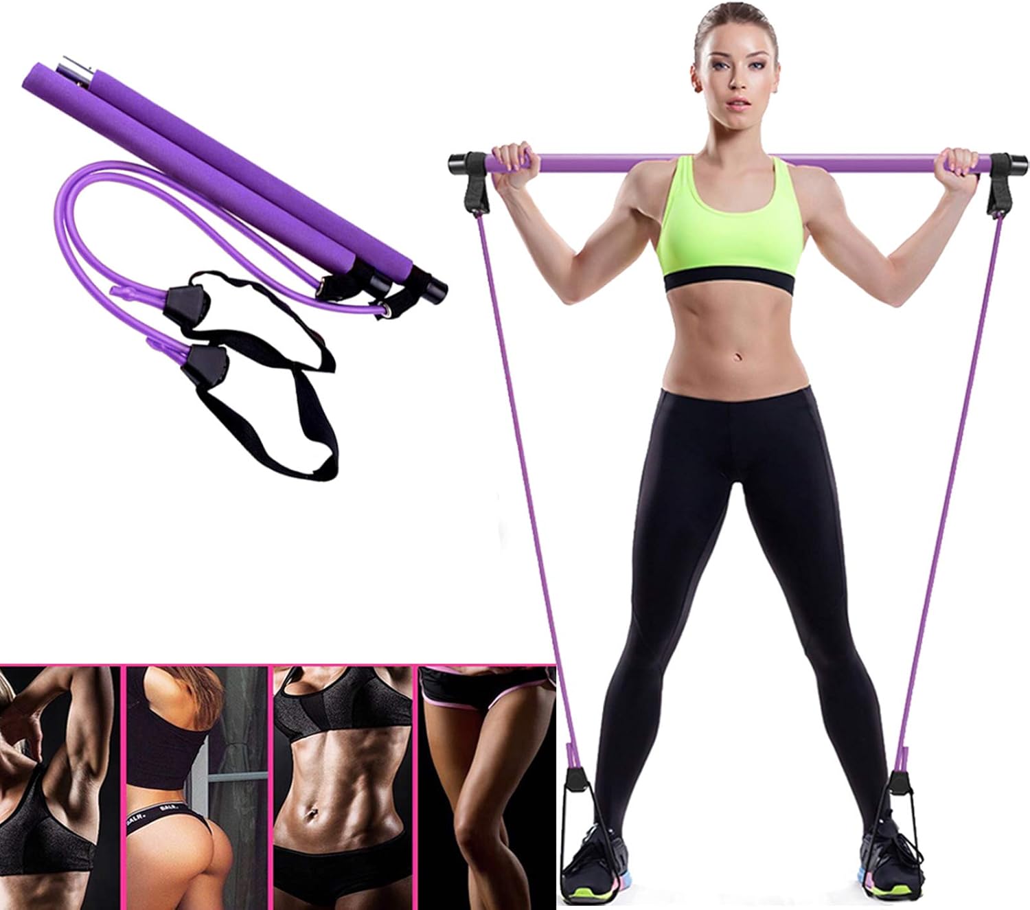 Ayatana Pilates Bar Stick with 2 Adjustable Resistance Bands, Yoga Exercise Bar with Anti- Slip Foot Loops, All-in-One Fitness Kit, Portable & Compact, Great for Body-Shaping, Home Gym, Purple : Sports & Outdoors