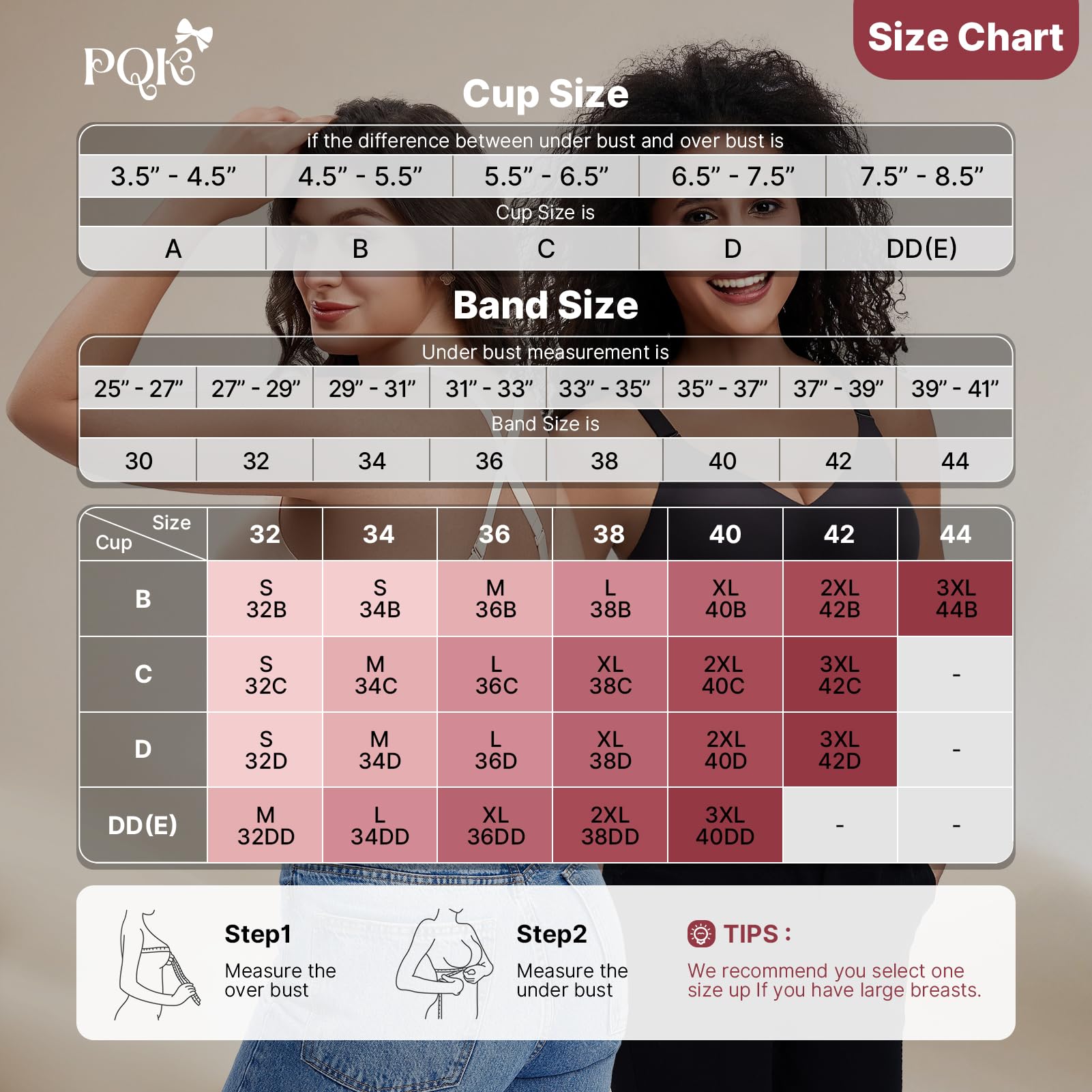 PQK Wireless Bras for Women Comfortable Seamless T Shirt Bras No Underwire V Neck Full Coverage Support and Lift (Size XL Nude)