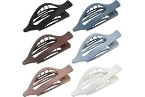 CHANDAT Flat Hair Accessories for Women - 6 pcs Lay Down Claw Clips, French Concord Barrettes for Thick and Thin Hair - Blue Brown