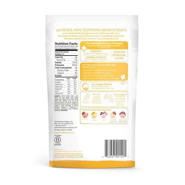 HAPPY BABY ORGANIC YOGIS FREEZE-DRIED YOGURT & FRUIT SNACKS BANANA MANGO, 1 OUNCE BAG ORGANIC GLUTEN-FREE EASY TO CHEW PROBIOTIC SNACKS FOR BABIES & TODDLERS