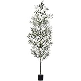 Jocoevol Olive Tree, 7FT Artificial Indoor Tall Faux Olive Trees w/Planter & Natural Wood Trunk and Lifelike Fruits, Fake Oli
