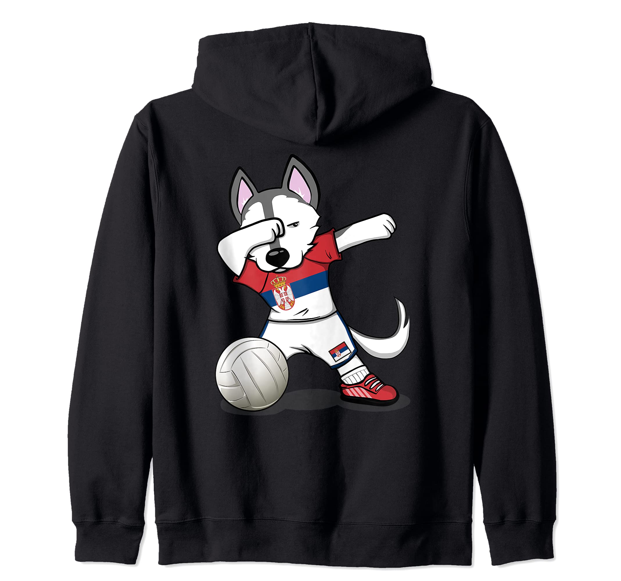 Dabbing Husky Dog Serbia Volleyball Fans Jersey Serbian Flag Zip Hoodie