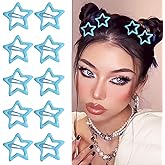 Paderison Hair Clip, 10Pcs Star Hair Clips for Girls, Y2K Star Hair Clip, Metal Hair Barrettes, Kawaii Hair Accessories, Non Slip Rave Accessories, Blue, 1.2 inches, 10 in a Package