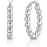 Sterling Silver Bead Ball Hoop Earrings - Beaded Hoop Earrings For Women
